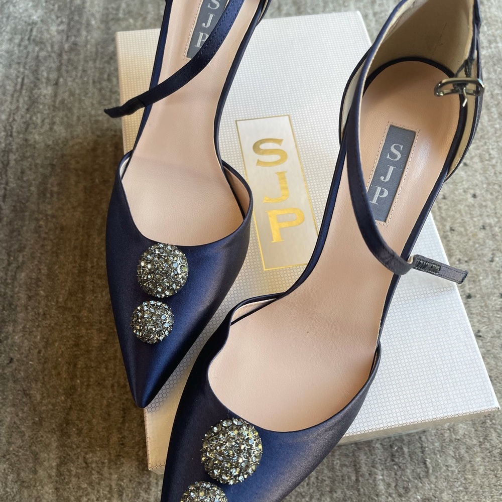 Glamorous SJP Heels - Civil Navy Satin - Twilight - Size 40 IT (US Size 9.5)